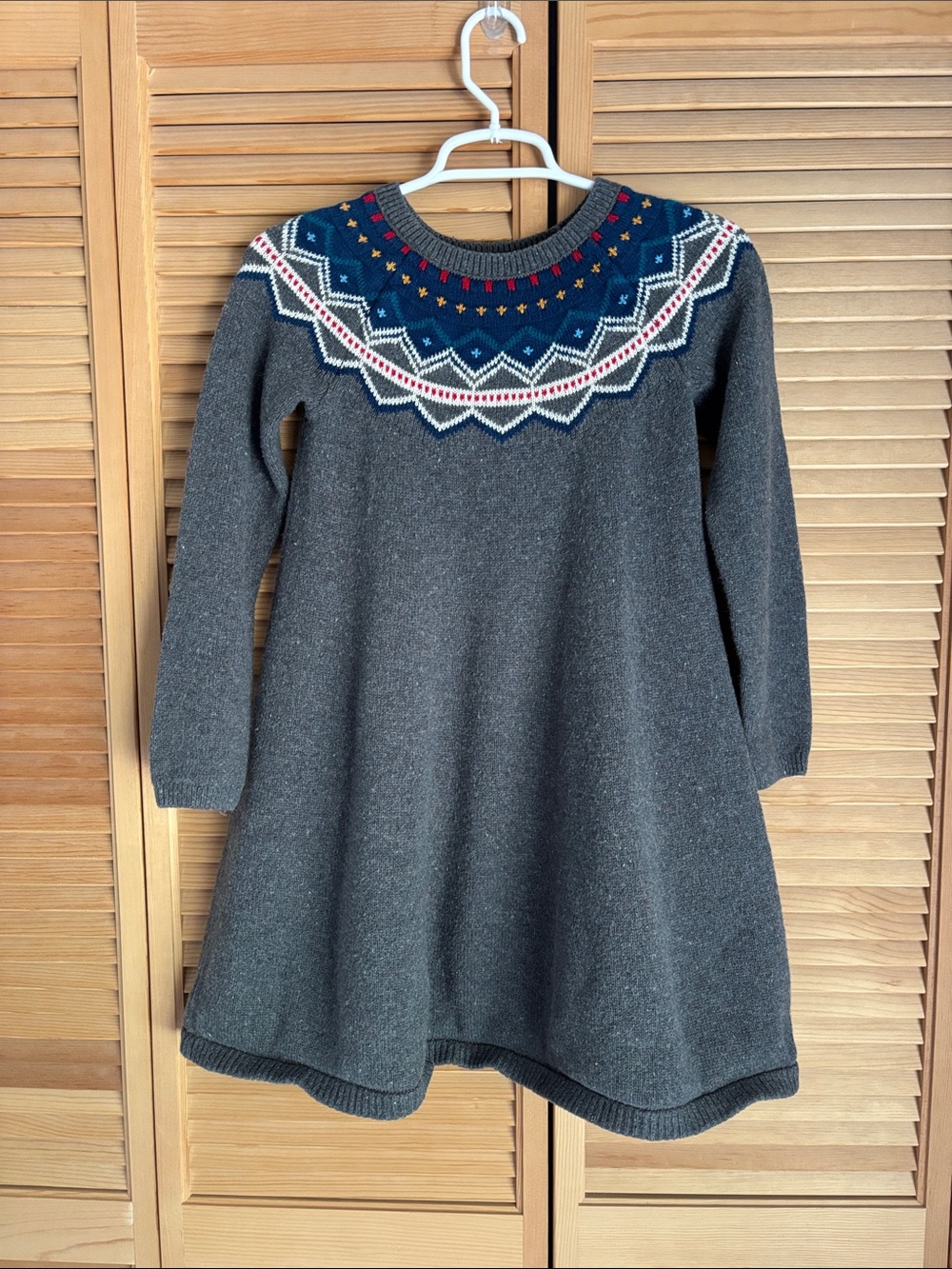 Hanna Andersson Charcoal Knit Dress with Multicolor Yoke